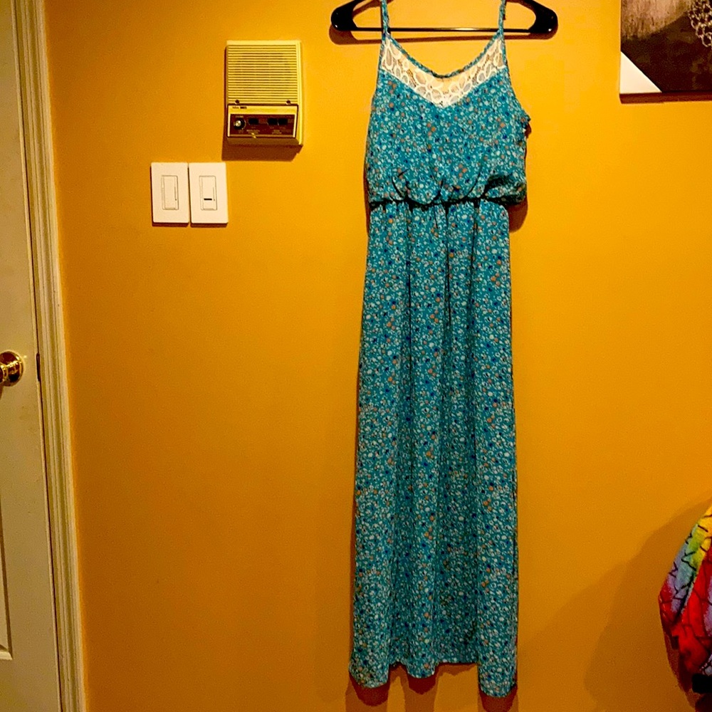 A blue floral dress